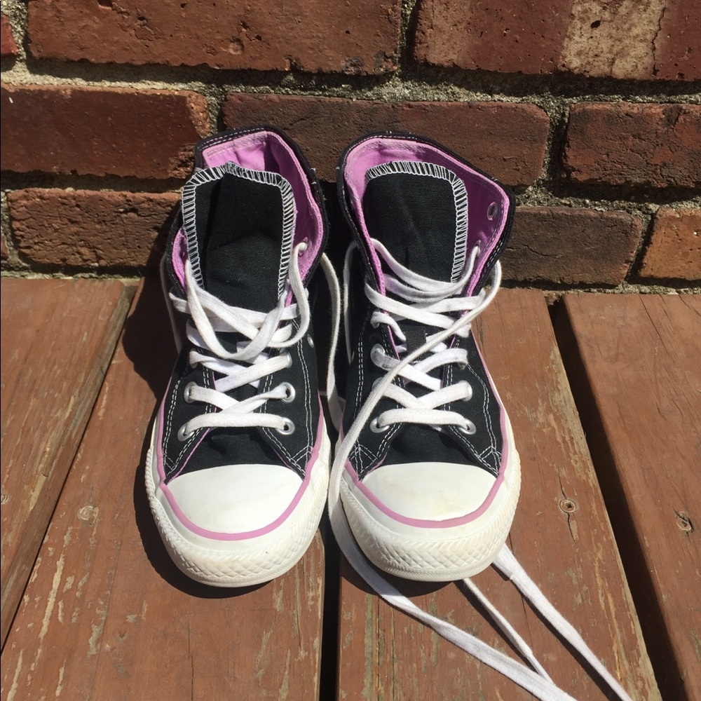 Double Layer Black/Purple Converse High Tops